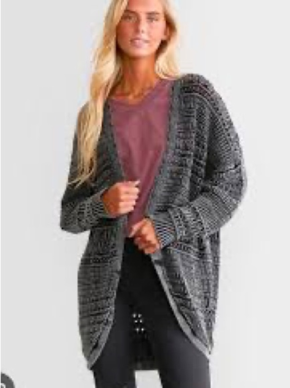 Women's Charcoal Open-Front Knit Cardigan Sweater